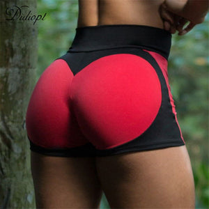 Didiopt 2018 New Woman Sport Tight Shorts Love Pattern Lady Tight Waist Pants Woman Sexy Sport Pants Red And Yellow Color P9754E